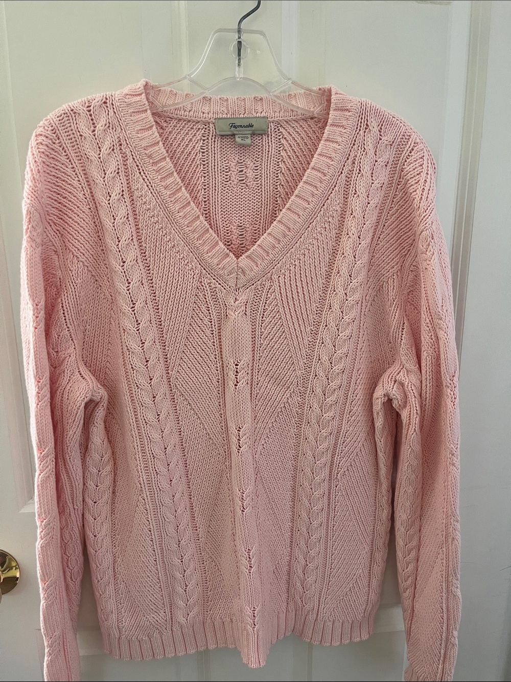 Faconnable Light Pink Cable V-Neck Sweater